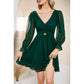 EXLURA Women’s Swiss Dot Flowy Mini Dress V Neck Long Puff Sleeve Tie Back Ruffle Dress Sexy Cottagecore Wedding Guest Dress