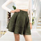 Exlura Womens Faux Suede High Waist Pleated Short Skirt Elastic Button Front Skater Mini Skirt