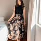EXLURA Women's Floral Printed Chiffon Elastic High Waist Pleated Long Maxi Skirt