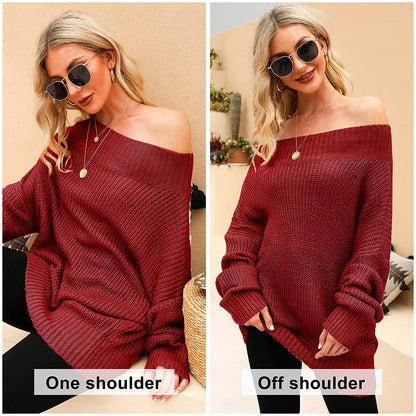EXLURA Women's 024 New Off Shoulder Sweater Batwing Sleeve Loose Oversized Pullover Knit Jumper