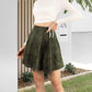 Exlura Womens Faux Suede High Waist Pleated Short Skirt Elastic Button Front Skater Mini Skirt