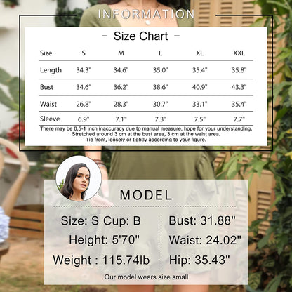 Byinns Womens Square Neck Ruffle Hem Dress Short Sleeve A Line Swing Shirred Wrap Asymmetrical Tie Back Casual Mini Dresses