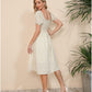 EXLURA Womens Square Neck Dress Puff Short Sleeve High Waist Smocked Ruffle Floral Sweetheart Neckline A-line Midi Dress