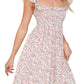 EXLURA Women's Sleeveless Dress Square Neck Floral Print High Waist A-line Ruffle Smocked Backless Midi Dress