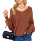 EXLURA Women's V Neck Oversized Sweater Batwing Long Sleeve Chunky Pullover Sweater Sexy Casual Trendy Tops