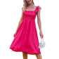 EXLURA Women's Sleeveless Dress Square Neck Floral Print High Waist A-line Ruffle Smocked Backless Midi Dress