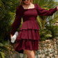 Square Neck Tie Back Bishop Sleeve Layered Flowy Swing Mini Dress