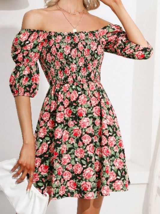 Summer Floral Mini Dress - Square Neck Short Puff Sleeve