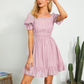 Exlura Women’s High Waist Square Neck Mini Dress Off Shoulder Smocked Puff Short Sleeve Summer Short Ruffle Dress