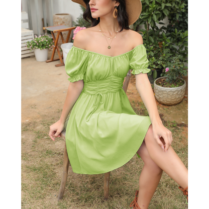 Ruched Ruffle Dress Off shoulder Sexy Summer Dress