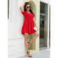 Exlura Women’s Round Neck Dress Backless Puff Short Sleeve Tie Back Ruffle Tiered Cut Out Mini Babydoll Dress