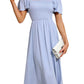 EXLURA Women's Summer Flowy Midi Dress - Square Neck Smocked Ruffle Short Sleeve Off The Shoulder Wedding Guest Dress