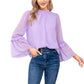 EXLURA Women’s Swiss Dot Long Bell Sleeve Tops Shirts Ruffle Mock Neck Blouses Flowy Chiffon Dressy Tops