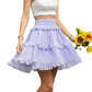 Exlura Women’s High Waist Tiered Ruffle Short Skirt Smocked Layered Elastic Waist A-Line Mini Skirt