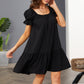 Exlura Women’s Square Neck Puff Short Sleeve Dress Off Shoulder Tiered Ruffle A-Line Babydoll Mini Party Dress