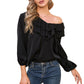 EXLURA Women’s Layered Ruffle Flowy Tops V Neck Long Puff Sleeve Blouses Shirts Casual Dressy Tops