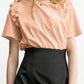 Casual T Shirt - Round Neck Ruffle Short Sleeve