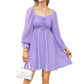 EXLURA Women’s Drawstring Mini Dress Sweetheart Neckline Smocked Flowy Dress Puff Long Sleeve Ruffle Cute Wedding Guest Dress