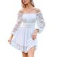 KRDR302EXLURA Women’s Lace Long Puff Sleeve Mini Dress Square Neck Backless Short Swing Party Dress Tie Back Bridesmaid Wedding Guest Dresses