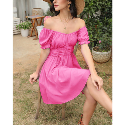 Ruched Ruffle Dress Off shoulder Sexy Summer Dress