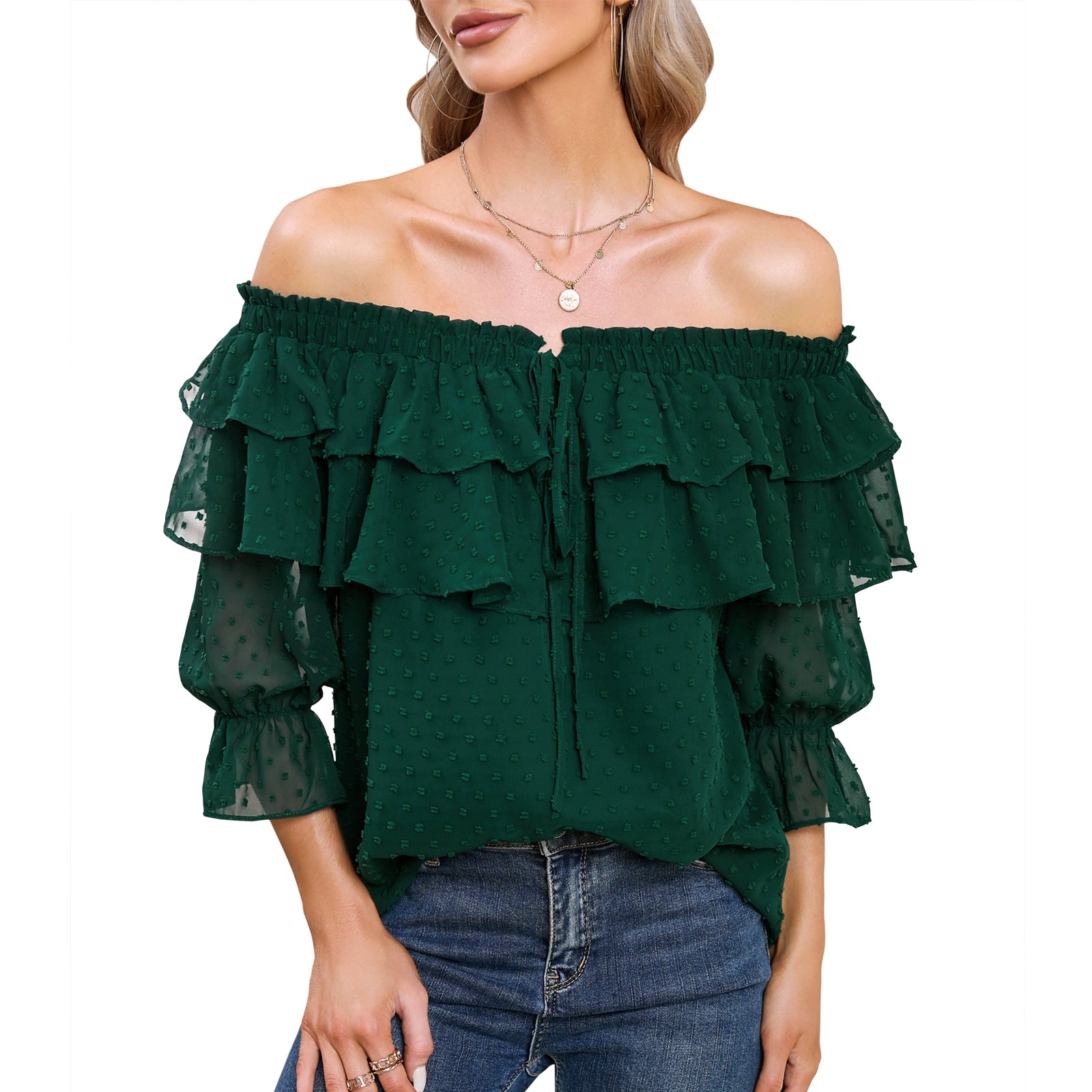 HIAND 2 Way Dot Ruffle Volume Tops レディース