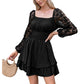 KRDR302EXLURA Women’s Lace Long Puff Sleeve Mini Dress Square Neck Backless Short Swing Party Dress Tie Back Bridesmaid Wedding Guest Dresses