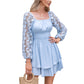 KRDR302EXLURA Women’s Lace Long Puff Sleeve Mini Dress Square Neck Backless Short Swing Party Dress Tie Back Bridesmaid Wedding Guest Dresses