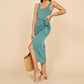Summer Sleeveless Solid Split Front Bodycon Midi Tank Dress