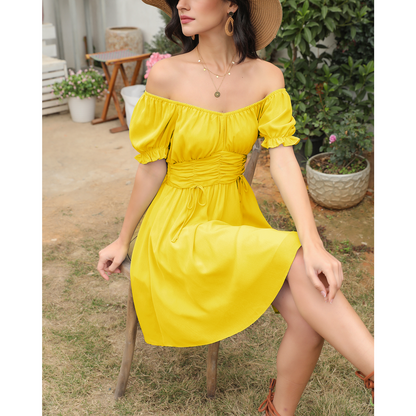 Ruched Ruffle Dress Off shoulder Sexy Summer Dress