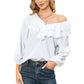 EXLURA Women’s Layered Ruffle Flowy Tops V Neck Long Puff Sleeve Blouses Shirts Casual Dressy Tops