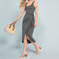 Summer Sleeveless Solid Split Front Bodycon Midi Tank Dress