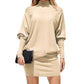 EXLURA Women's Cold Shoulder Knit Dress Mock Neck Batwing Sleeve Elegant Stretchy Mini Sweater Dress