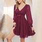 EXLURA Women’s Swiss Dot Flowy Mini Dress V Neck Long Puff Sleeve Tie Back Ruffle Dress Sexy Cottagecore Wedding Guest Dress