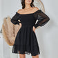 Exlura Women’s Vintage Mini Dress Round Neck Long Sleeve Swiss Dot Empire Waist Skater Dress Babydoll Casual Dress