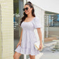 Exlura Women’s Off Shoulder Round Neck Dress Puff Short Sleeve Ruffle Plaid Tiered Swing Mini Dress Sundress