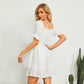 Exlura Women’s High Waist Square Neck Mini Dress Off Shoulder Smocked Puff Short Sleeve Summer Short Ruffle Dress