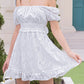 Floral Textured Square Neck Short A Line Dress