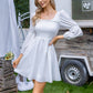 EXLURA Women’s Long Puff Sleeve Dress with Pockets Smocked Ruffle Square Neck Mini Dress Babydoll Vintage Cocktail Party Dress