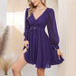 EXLURA Women’s Swiss Dot Flowy Mini Dress V Neck Long Puff Sleeve Tie Back Ruffle Dress Sexy Cottagecore Wedding Guest Dress