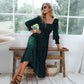 Byinns Womens Long Sleeves Smocked Waist Maxi Dress Elegant Ruffle Square Neck Dresses