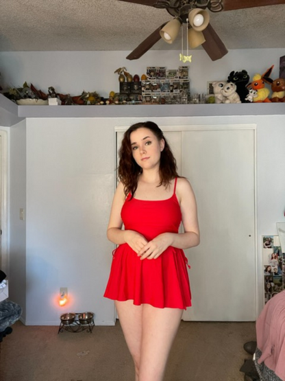 Byinns Women’s Two Piece Sleeveless Lace Up Swimsuit Swim Dress Strappy Printed Vintage Bathing Suit Tankini Red