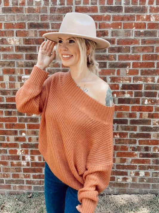EXLURA Women's 024 New Off Shoulder Sweater Batwing Sleeve Loose Oversized Pullover Knit Jumper