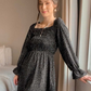 Exlura Womens Square Neck Long Sleeve High Waist Smocked A Line Ruffle Swing Short Dress