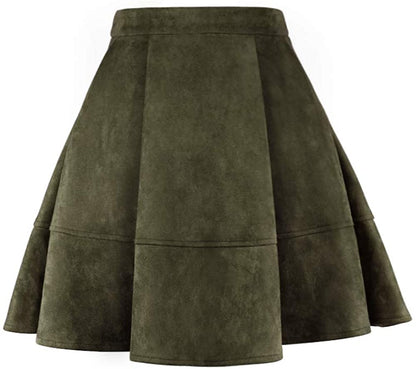 Exlura Womens Faux Suede High Waist Pleated Short Skirt Elastic Button Front Skater Mini Skirt