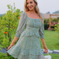 Tiered Square Neck Off Shoulder Smocked Skater  Sundress