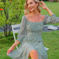 Tiered Square Neck Off Shoulder Smocked Skater  Sundress