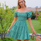 Byinns Women’s Square Neck Ruffle Mini Dress Smocked Cut Out Ditsy Floral Backless Tiered Puff Short Sleeve Dress