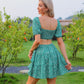 Byinns Women’s Square Neck Ruffle Mini Dress Smocked Cut Out Ditsy Floral Backless Tiered Puff Short Sleeve Dress