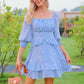 Tiered Square Neck Off Shoulder Smocked Skater  Sundress