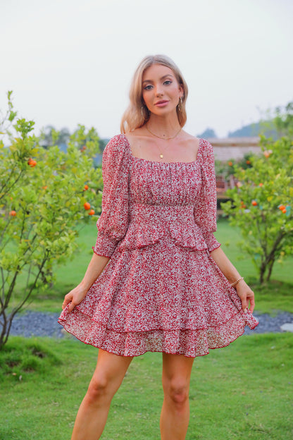 Tiered Square Neck Off Shoulder Smocked Skater  Sundress